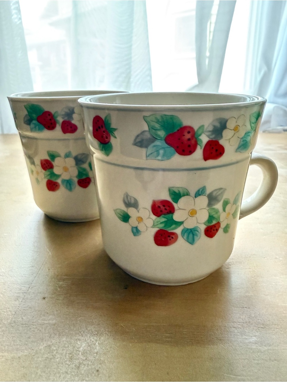 “Berry Blossom” Strawberry Tea Cups - Set of 2 by International Stoneware